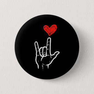 Chapa Redonda De 5 Cm Día de San Valentín Te Amo Señal de Mano Asl Coraz
