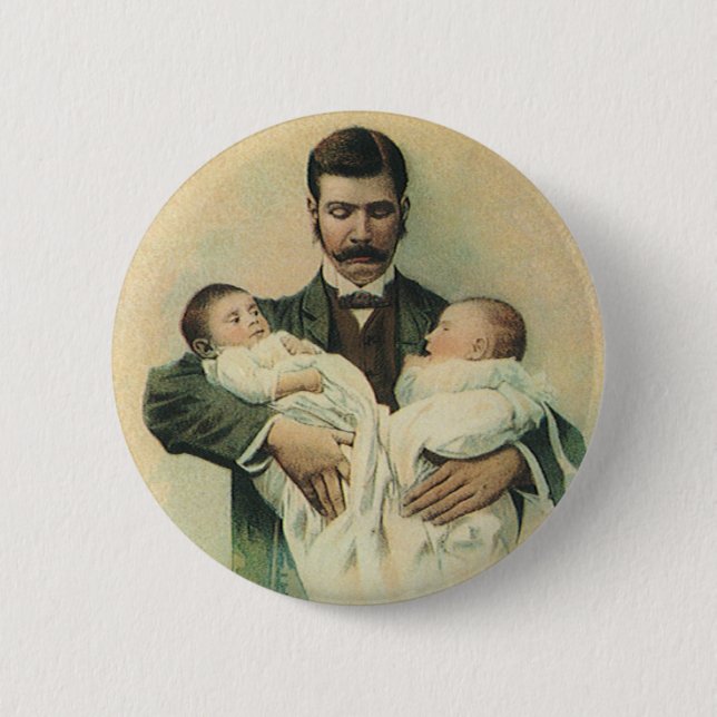 Chapa Redonda De 5 Cm Día del Padre Victoriano Antiguo, ¡Son Trillizos! (Anverso)