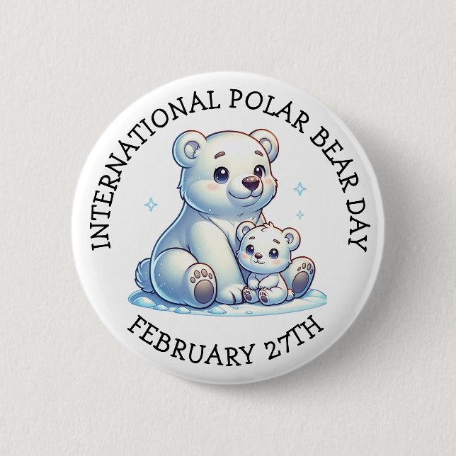 Chapa Redonda De 5 Cm Día Internacional del Oso Polar - 27 de febrero (Anverso)