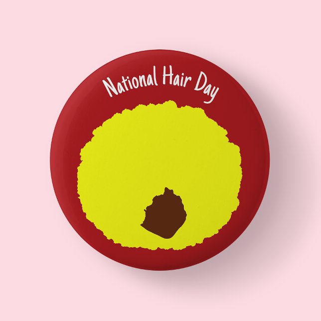 Chapa Redonda De 5 Cm Día Nacional del Pelo - Insignia Amarilla Afro/ (yellow afro national hair day)