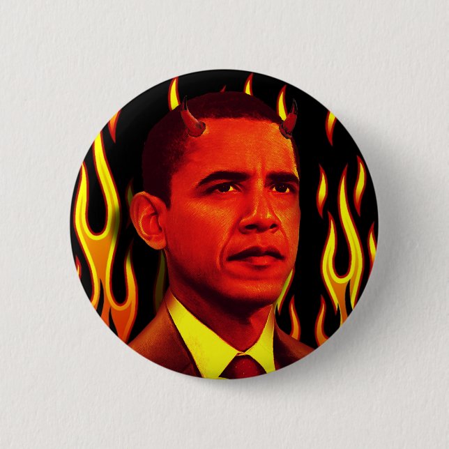 Chapa Redonda De 5 Cm Diablo rojo Barack Obama el Anti-Cristo (Anverso)