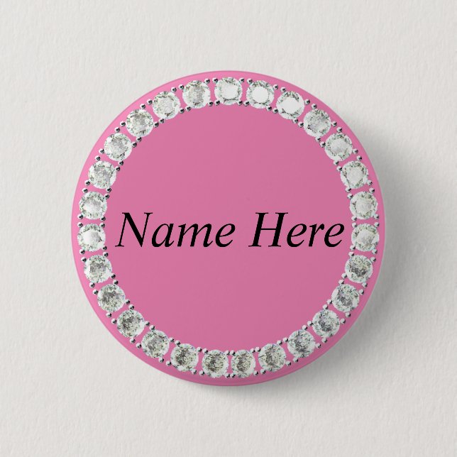 Chapa Redonda De 5 Cm diamantes de imitación personalizables rosados (Anverso)