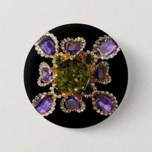 Chapa Redonda De 5 Cm Diamantes elegantes gemas verdes púrpura