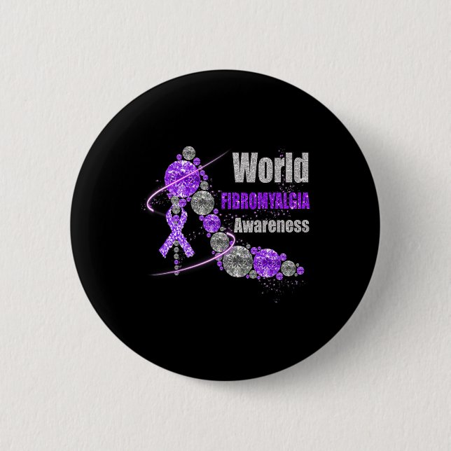 Chapa Redonda De 5 Cm Diamond Shoes World Fibromyalgia Awareness Warrior (Anverso)