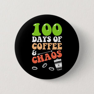Chapa Redonda De 5 Cm Días de café y caos 100 días profesor de escuela