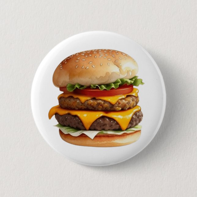 Chapa Redonda De 5 Cm Dibujo acuarela de una deliciosa hamburguesa de qu (Anverso)