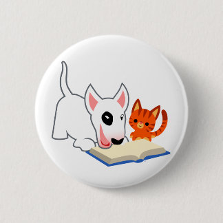 Chapa Redonda De 5 Cm Dibujo animado Bullie y gatito con la insignia del