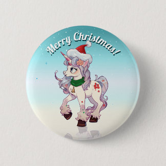 Chapa Redonda De 5 Cm Dibujo animado de unicornio de Navidad