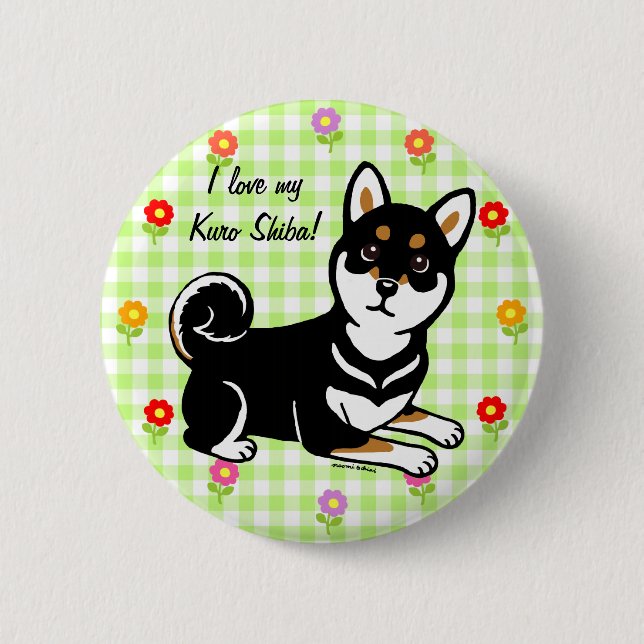 Chapa Redonda De 5 Cm Dibujo animado del perro de Kuro Shiba Inu (Anverso)