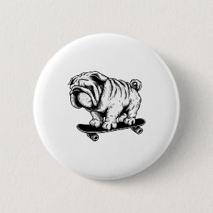 Chapa Redonda De 5 Cm Dibujo de arte callejero de pug en skateboard