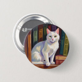 Chapa Redonda De 5 Cm Dibujo de gato blanco