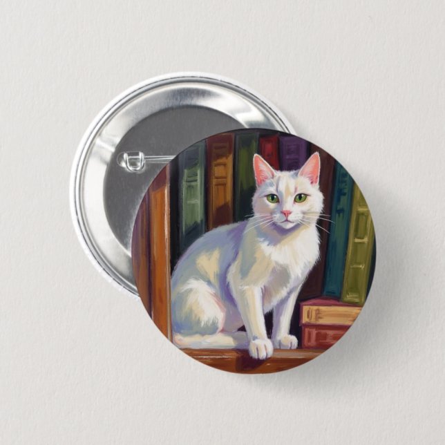 Chapa Redonda De 5 Cm Dibujo de gato blanco (Anverso y reverso)