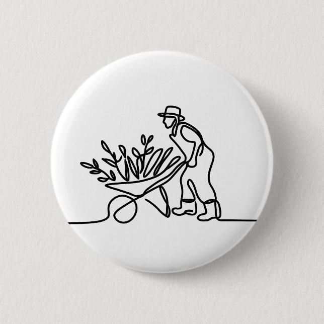 Chapa Redonda De 5 Cm dibujo de línea de un agricultor o jardinero (Anverso)