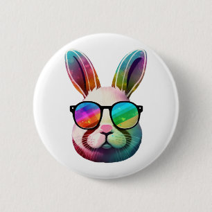 Chapa Redonda De 5 Cm Diferente conejito Cara Tie Dye Glasses Día de Pas