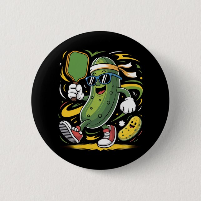 Chapa Redonda De 5 Cm Dill pickle jugando pickleball (Anverso)