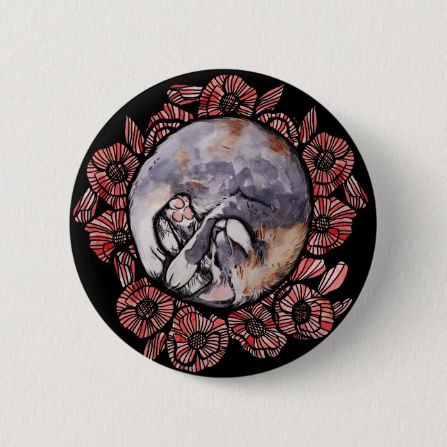 Chapa Redonda De 5 Cm Diluir Calico Kitty Cat Red Poppy Flores Gatos (Anverso)