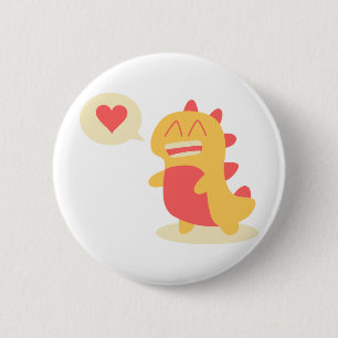 Chapa Redonda De 5 Cm Dino sonriente kawaii hablando sobre el amor