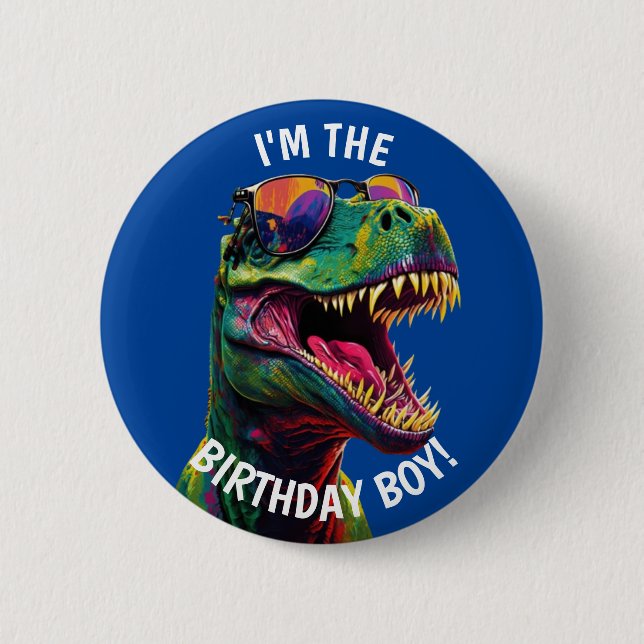 Chapa Redonda De 5 Cm Dinoasur Guay T Rex BIRTHDAY Boy (Anverso)