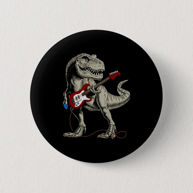 Chapa Redonda De 5 Cm Dinosaur Acoustic Electric B Guitar Player  (Anverso)