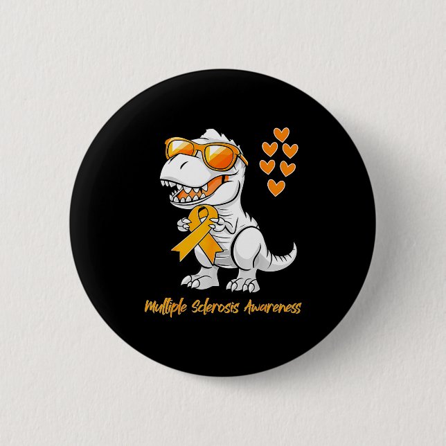 Chapa Redonda De 5 Cm Dinosaur Cinta Naranja Apoya Esclerosis Múltiple (Anverso)