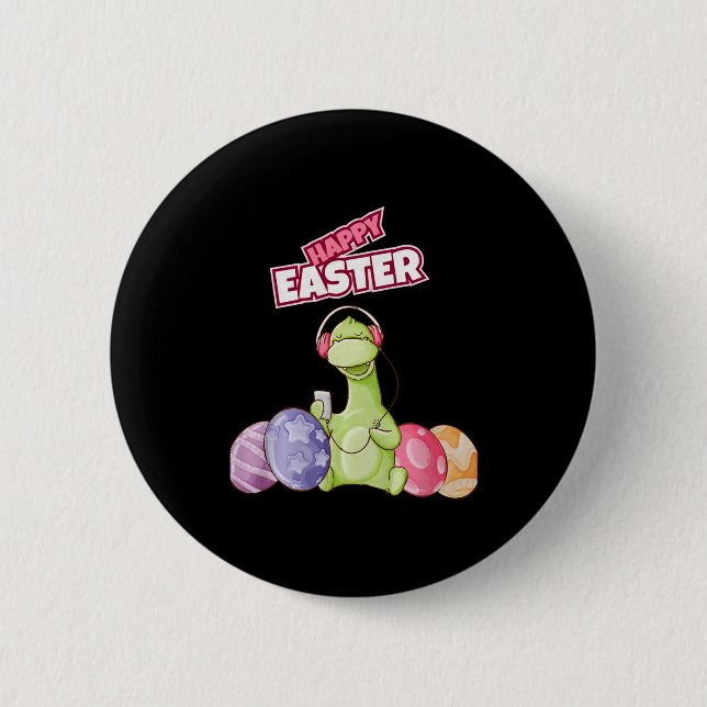 Chapa Redonda De 5 Cm Dinosaur Say Happy Easter Premium Tri-blend  (Anverso)