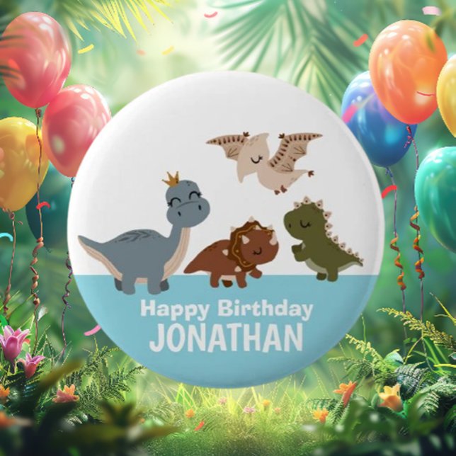 Chapa Redonda De 5 Cm Dinosaurio Blue Boho (Discover the enchanting blue Dinosaur Button! )