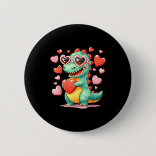Chapa Redonda De 5 Cm Dinosaurio de San Valentín Trex sosteniendo corazó