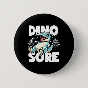 Chapa Redonda De 5 Cm Dinosaurio divertido levantando pesas en el gimnas