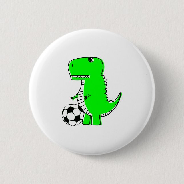 Chapa Redonda De 5 Cm Dinosaurio Verde ama el fútbol (Anverso)