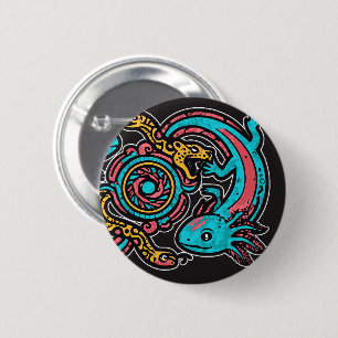 Chapa Redonda De 5 Cm Dios Azteca Xolotl Luchando Arte Tribal de Batalla