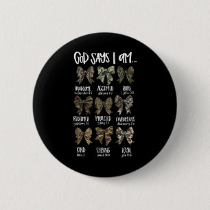 Chapa Redonda De 5 Cm Dios dice que soy cristiana Jesús camuflaje coquet