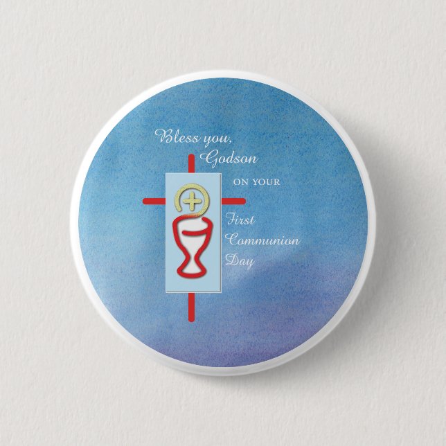 Chapa Redonda De 5 Cm Dios, primera comunión sagrada, azul (Anverso)