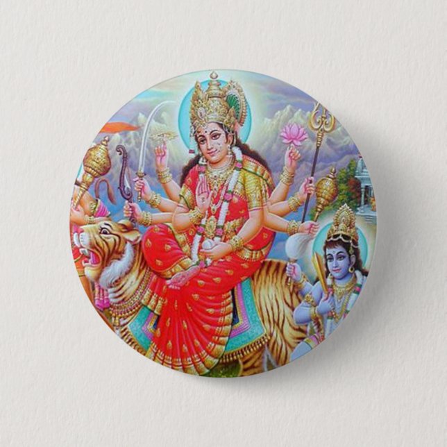 Chapa Redonda De 5 Cm Diosa Durga Ji (Anverso)