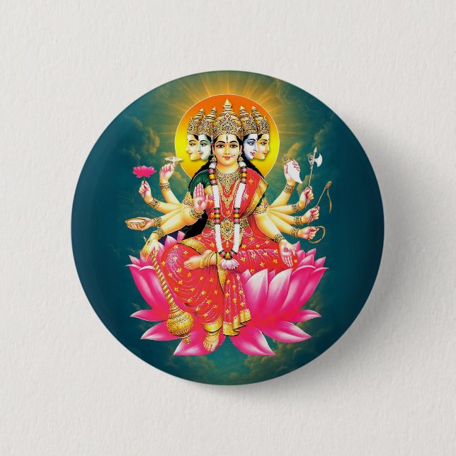 Chapa Redonda De 5 Cm Diosa Gayatri Devi Deity Hindu (Anverso)