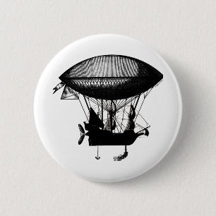 Chapa Redonda De 5 Cm Dirigible del pirata de Steampunk