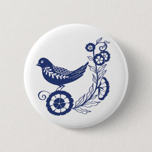 Chapa Redonda De 5 Cm Diseño clásico de pájaro en azulejo Delft azul hol