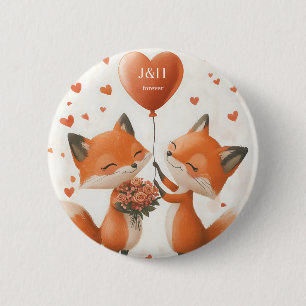 Chapa Redonda De 5 Cm Diseño de Amor de Zorro con Iniciales Personalizab