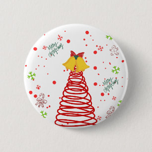 Chapa Redonda De 5 Cm Diseño de árbol de Navidad en espiral y campanas