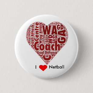 Chapa Redonda De 5 Cm Diseño de arte de palabras I Love Netball