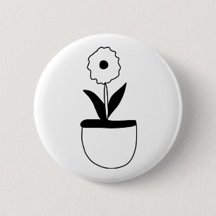 Chapa Redonda De 5 Cm diseño de arte en línea de flores negras tazón de