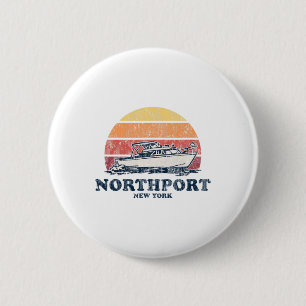 Chapa Redonda De 5 Cm Diseño de barcos retro para nevado Northport Ny Vi
