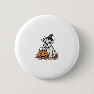 Chapa Redonda De 5 Cm Diseño de calabaza de bulldog de Halloween grabado