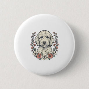 Chapa Redonda De 5 Cm Diseño de camiseta de retrato de perro rizado flor