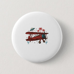 Chapa Redonda De 5 Cm Diseño de camiseta de viaje tropical ovni biplano 
