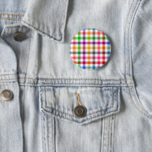 Chapa Redonda De 5 Cm Diseño de cuadro de gingham de arcoíris colorido -