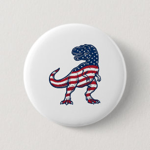 Chapa Redonda De 5 Cm Diseño de dinosaurio bandera americana T-Rex patri