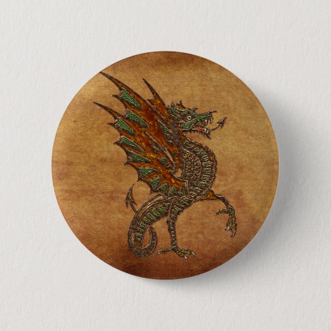 Chapa Redonda De 5 Cm Diseño de dragón medieval (Anverso)