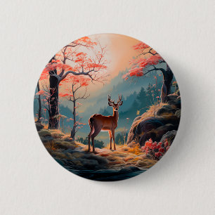 Chapa Redonda De 5 Cm Diseño de escena forestal encantadora de ciervos d
