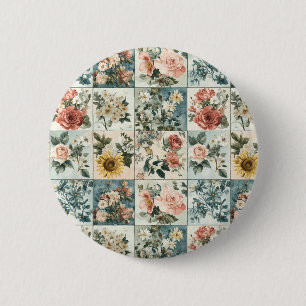 Chapa Redonda De 5 Cm Diseño de estilo de patchwork floral vintage