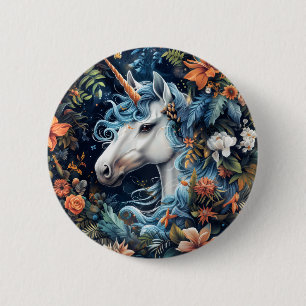 Chapa Redonda De 5 Cm Diseño de fantasía de unicornio y flores